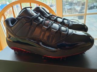 Nike Jordan 11 Low Safari Bred Golf Shoes Sz 10.  5 Rare Black Red
