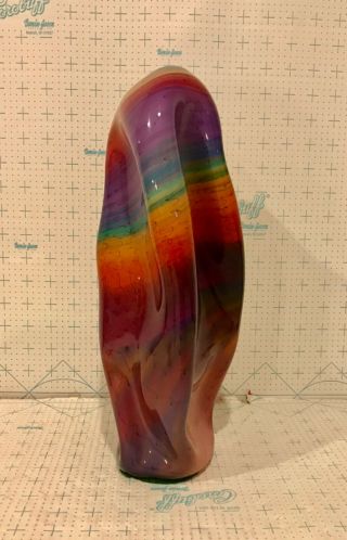 Vintage Bruce Freund Hand Blown Art Glass Multiple Color Swirl Vase 13 1/4” High 4