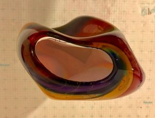 Vintage Bruce Freund Hand Blown Art Glass Multiple Color Swirl Vase 13 1/4” High 5