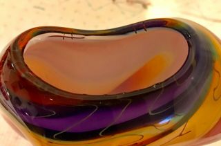 Vintage Bruce Freund Hand Blown Art Glass Multiple Color Swirl Vase 13 1/4” High 7