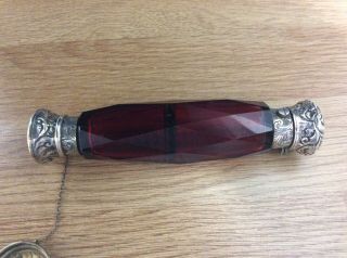 19th C Ruby Glass & Silver Scent Bottle/ Vinaigrette