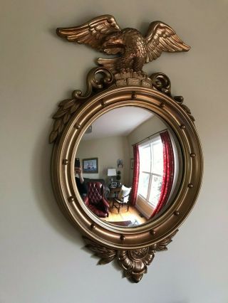 Vintage 1960 American Federal Style Eagle Convex Syroco Wall Mirror 28.  5 "