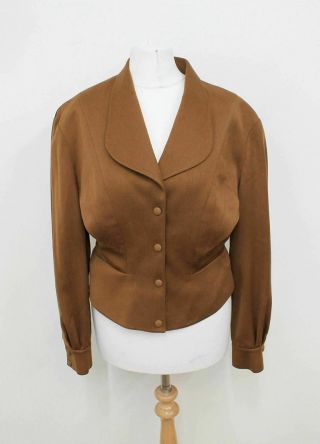 Thierry Mugler Paris Ladies Brown Vintage Style Cuffed Sleeves Jacket Fr40 Uk12