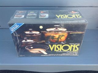 Vintage Corning Visions Pyrex Amber Glass 7 Piece Cookware