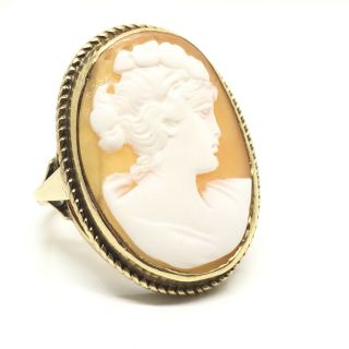 Vintage 9ct Gold Large Detailed Cameo Hallmarked 1976 Ring Size R 1/2