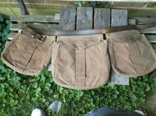 Vintage Filson Tin Cloth Shells / Game 3 Pouch Tan Hunting Belt Waterproof 42 "