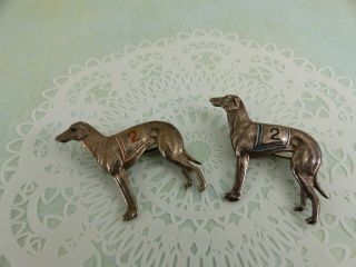 Antique Sterling Silver Enamelled Dog Greyhound Whippet Brooches