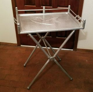 Vntg Rare Everlast Hammered Aluminum Butler’s Tray & Stand (w21)
