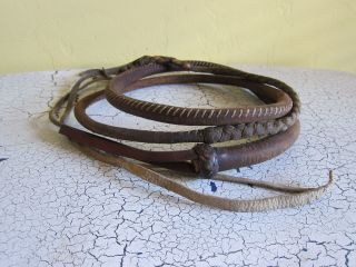 Vintage Western Brown Leather Bull Whip Braided Cowboy Plaited Horse Whip