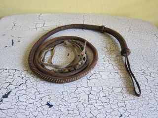 Vintage Western Brown Leather Bull Whip Braided Cowboy Plaited Horse Whip 3