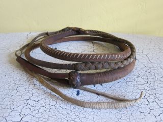 Vintage Western Brown Leather Bull Whip Braided Cowboy Plaited Horse Whip 6