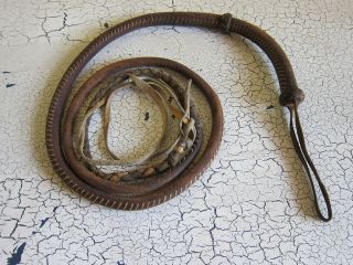 Vintage Western Brown Leather Bull Whip Braided Cowboy Plaited Horse Whip 7