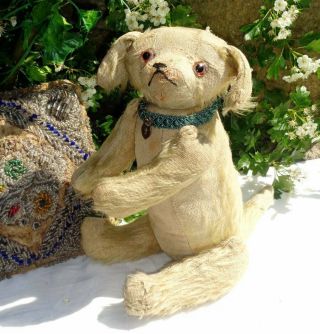 EXTREMELY RARE ANTIQUE C1905 5 WAY JOINTED MOHAIR TEDDY BEAR DOG 14.  5 