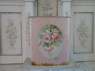 Omg Christie Repasy Painting Pink Roses Vintage Pink Metal Waste Basket