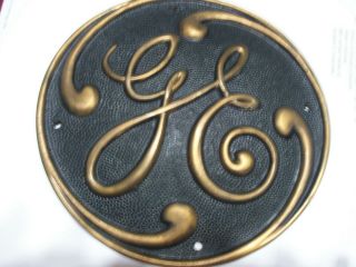 Vintage Heavy Brass 7” Round Convex G E General Electric Logo Name Plate - 3706c