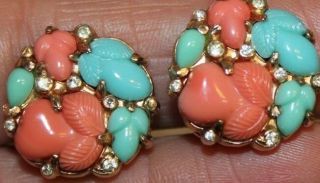 RARE SIGNED CROWN TRIFARI MOLDED GLASS ACORN EARRINGS AND STUNNING 2