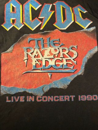 Vintage 90s AC/DC Razors Edge T Size XL Black T - shirt 1990 / 91 Concert ACDC SS 6