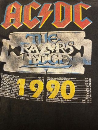Vintage 90s AC/DC Razors Edge T Size XL Black T - shirt 1990 / 91 Concert ACDC SS 8