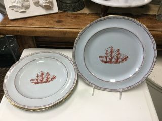Set Of 4 Vintage Spode China W128 Trade Winds Red (gold Trim) Dinner Plate