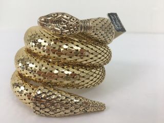 Vintage Whiting & Davis Triple Gold Tone Mesh Serpent Snake Bracelet With Tag