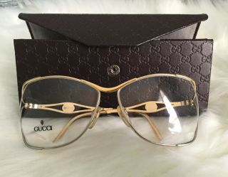 Vintage Gucci Oversized Gold Frames Clear Nonprecription Sunglasses Gg2207 Rare