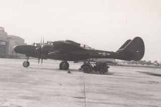 WWII Snapshot Photo AAF P - 61 BLACK WIDOW NIGHT FIGHTER on Air Base 9 2
