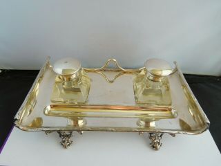 Lovely Quality Antique Art Nouveau Silver Plated Double Ink Stand - James Deakin