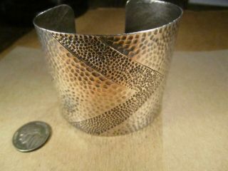 Neat 2 3/8 " Wide Vintage Hammered Coin/sterling Silver Cuff Bracelet,  88.  5g
