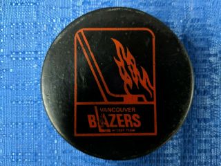 Rare Vintage Ccm Wha Vancouver Blazers Blankback Game Puck Ccm3 Slug 1972 - 75