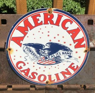 Vintage American Gasoline Porcelain Sign Motor Oil Gas Pump Plate Station Rusted