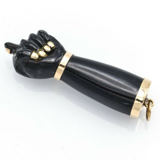 Vintage 14k Yellow Gold Black Onyx Hand Charm Pendant 9 Grams 13 X 41.  3 Mm