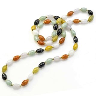 Vintage 14k Yellow Gold Multi - Color Jade Beaded Strand Necklace 76.  1 Grams