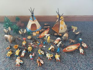 Vintage Plamobil Native American Set Teepee Horses Indian Figures Bison Chief,