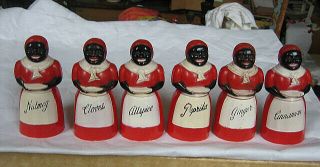 Vintage Aunt Jemima 6 Pc Spice Set By F&f Mold & Die - Black Americana