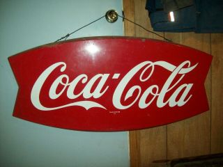 Vintage Coca Cola Fishtail Sign 42 " X 20 " Am 34