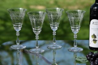 Vintage Needle Etched Wine Glasses,  Set Of 6,  Bryce,  Charlene,  Circa 1930 