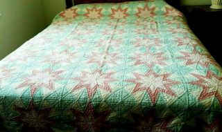 Vintage Quilt Hand Quilted 8 Point Star Or Sun Pattern 96 X 88 " Pastel Pink Blue