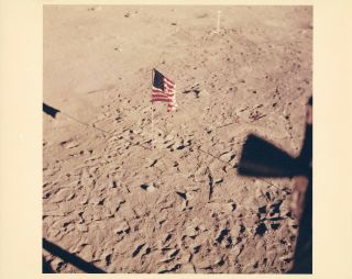 Vintage Nasa Apollo 11 Photo U.  S.  Flag On The Moon From July 1969 A Kodak Paper