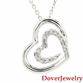 Estate Diamond 14k White Gold Heart Pendant Chain Necklace Nr
