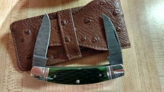 Schrade JOE KIOUS Vintage Green Bone Damascus 61/100 Limited Run,  Orig Pouch Box 3