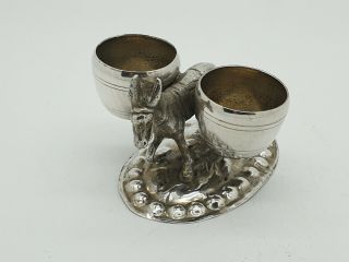 Antique 800 Silver Miniature Donkey Carrying Baskets Open Salts
