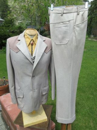 Vintage 1970s 3 Piece Western Leisure Suit 40xl 33x34 - Tall Comfortable Poly