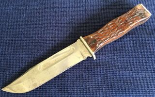 Vintage Ka - Bar Union Cutlery Co.  Fixed Blade Stag Handle Hunting Knife G,  Nr