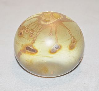 Vintage Signed/stamped Hand - Blown Iridescent Spatter Glass Paperweight_rc Marked