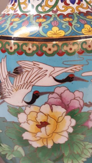 Vintage Chinese Cloisonne Enamel Vases With Fabulous Birds 2