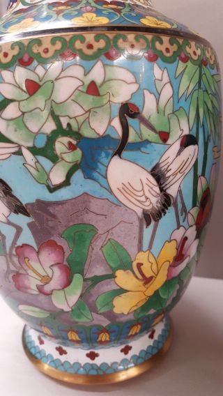 Vintage Chinese Cloisonne Enamel Vases With Fabulous Birds 3