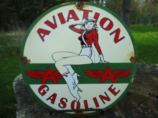 Old Vintage 1931 Flying A Aviation Gasoline Porcelain Enamel Gas Pump Sign