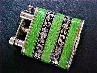 Vintage Art Deco Sterling Silver With Guilloche Enamel Swing Arm Lighter