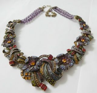 Vintage Qvc Designer La Vintage Crystal Rhinestone Flower Statement Necklace