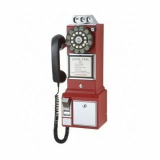 Red Vintage Phone 1950 Retro Wall Mount Classic Mid Century Corded Telephone